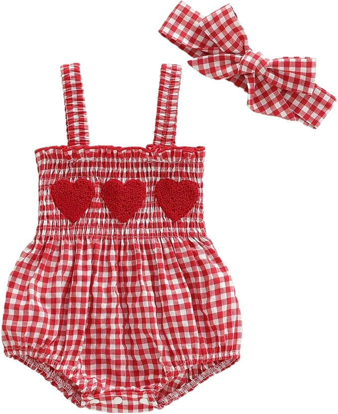 Kuriozud Valentines Day Outfit Baby Girl Bubble Romper Spaghetti Strap Onesie My First/1st Valent... | Amazon (US)