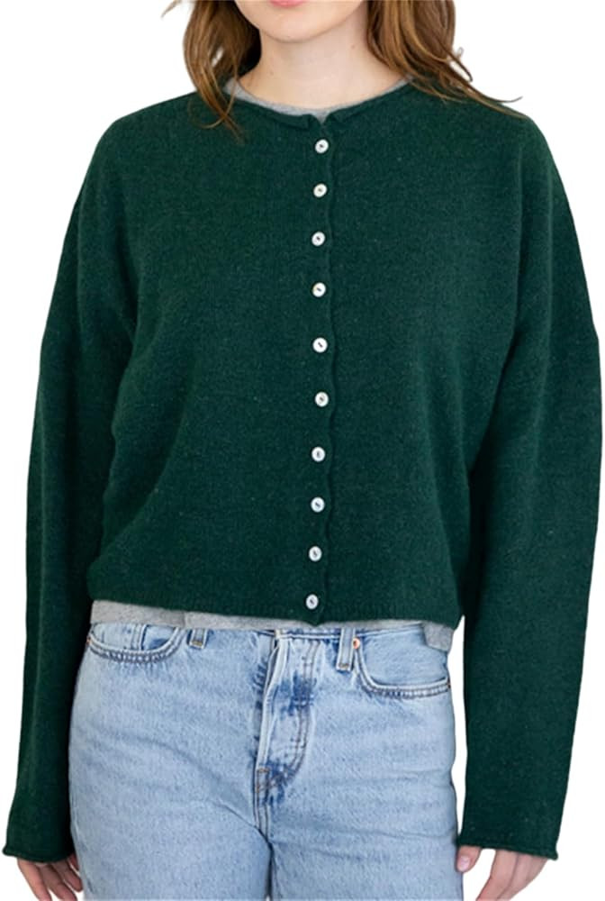 Women Knitted Cardigan Sweaters Long Sleeve Button Down Loose Knitwear Tops Y2k Vintage Jumper Kn... | Amazon (US)