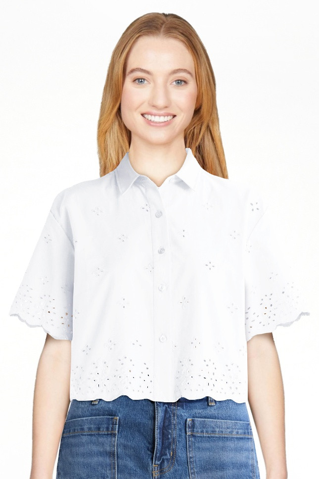 Free Assembly Women's and Women's Plus Cropped Cotton Eyelet Shirt, Sizes XS-4X | Walmart (US)
