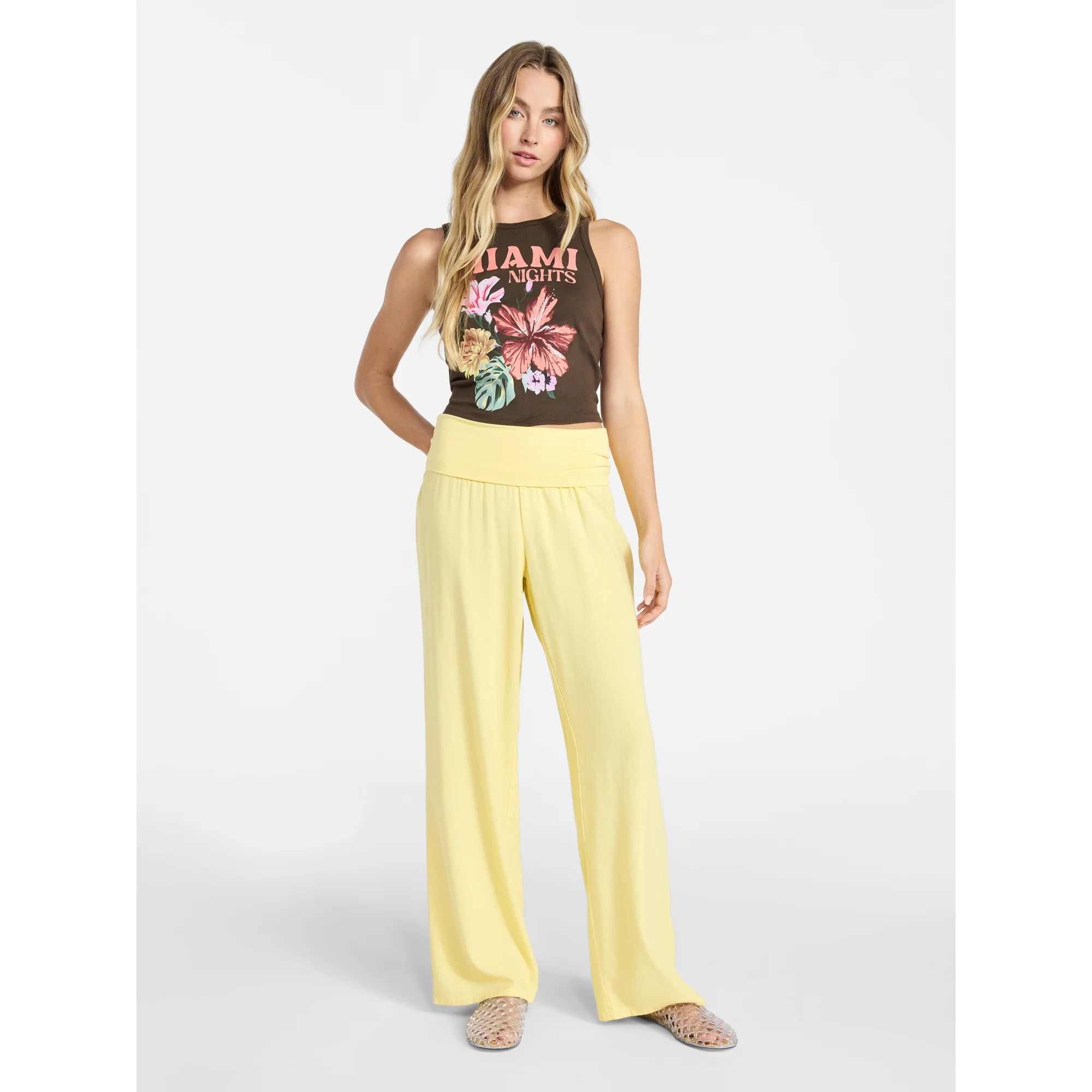 No Boundaries Foldover Beach Pants, 29.5'' inseam, Women's XXS-XXL | Walmart (US)