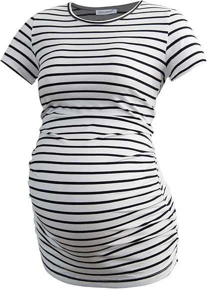 Smallshow Women's Maternity Shirt Tops Side Ruched Pregnancy Clothes Summer | Amazon (US)