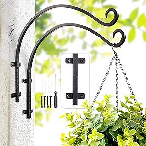 Heavy Duty Hanging Plant Bracket: Outdoor Hand-Forged Hanging Plant Bracket Hook - 16Inch Black B... | Amazon (US)