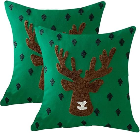 SofaMATE 2 Pcs Christmas Pillow Covers Farmhouse Canvas Cotton Embroidered Reindeer Decorative Th... | Amazon (US)