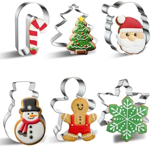 Christmas Cookie Cutter Set 6 Pieces - Christmas Tree, Gingerbread Man, Snowman, Snowflake, Candy... | Amazon (US)