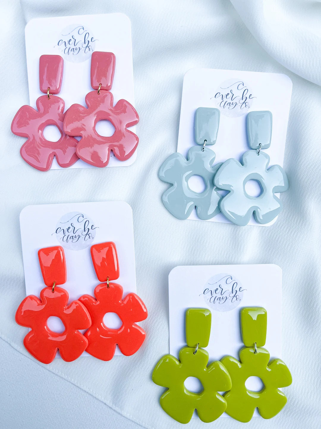 Clay Earrings Molly Large Flower Statement Dangles Handmade, Lightweight Polymer Clay Earrings //... | Etsy (US)