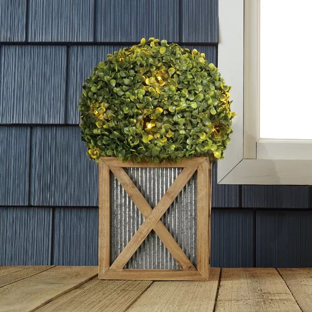 Better Homes & Gardens 17 inch Solar Powered Boxwood Topiary Plant | Walmart (US)