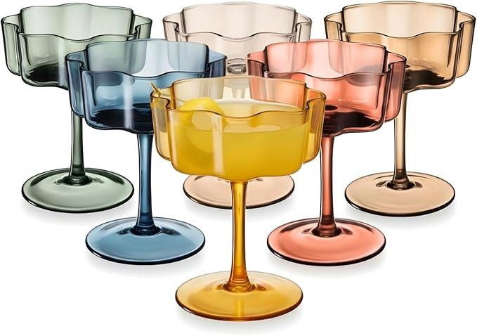 Khen Shatterproof Acrylic Flower Wavy Vintage Art Deco Martini, Champagne & Cocktail Muted Pastel... | Amazon (US)