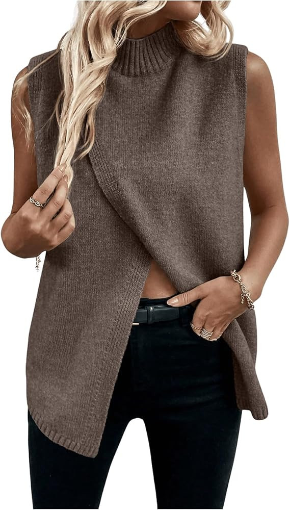 Verdusa Women's Fall Outfits Sweater Vest Mock Neck Sleeveless Knit Tops Pullovers Quiet Luxury C... | Amazon (US)