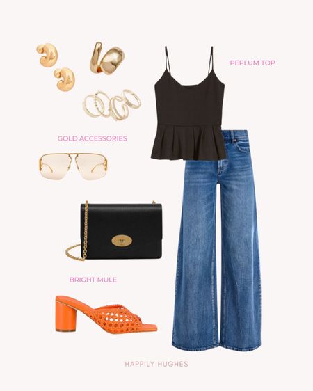 Perfect date night outfit 

Bright mules
Designer bags 
Wide leg jeans 
Peplum too 

#LTKStyleTip #LTKSeasonal