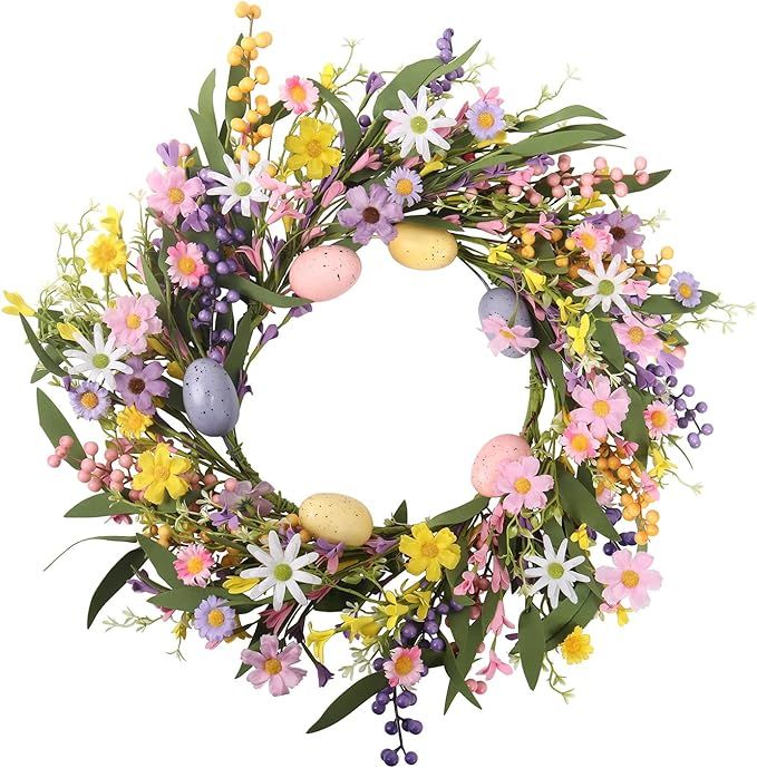 AOLIGE 22” Easter Egg Front Door Eucalyptus Wreath Large Easter Eggs Wall Decor Decorations for... | Amazon (US)