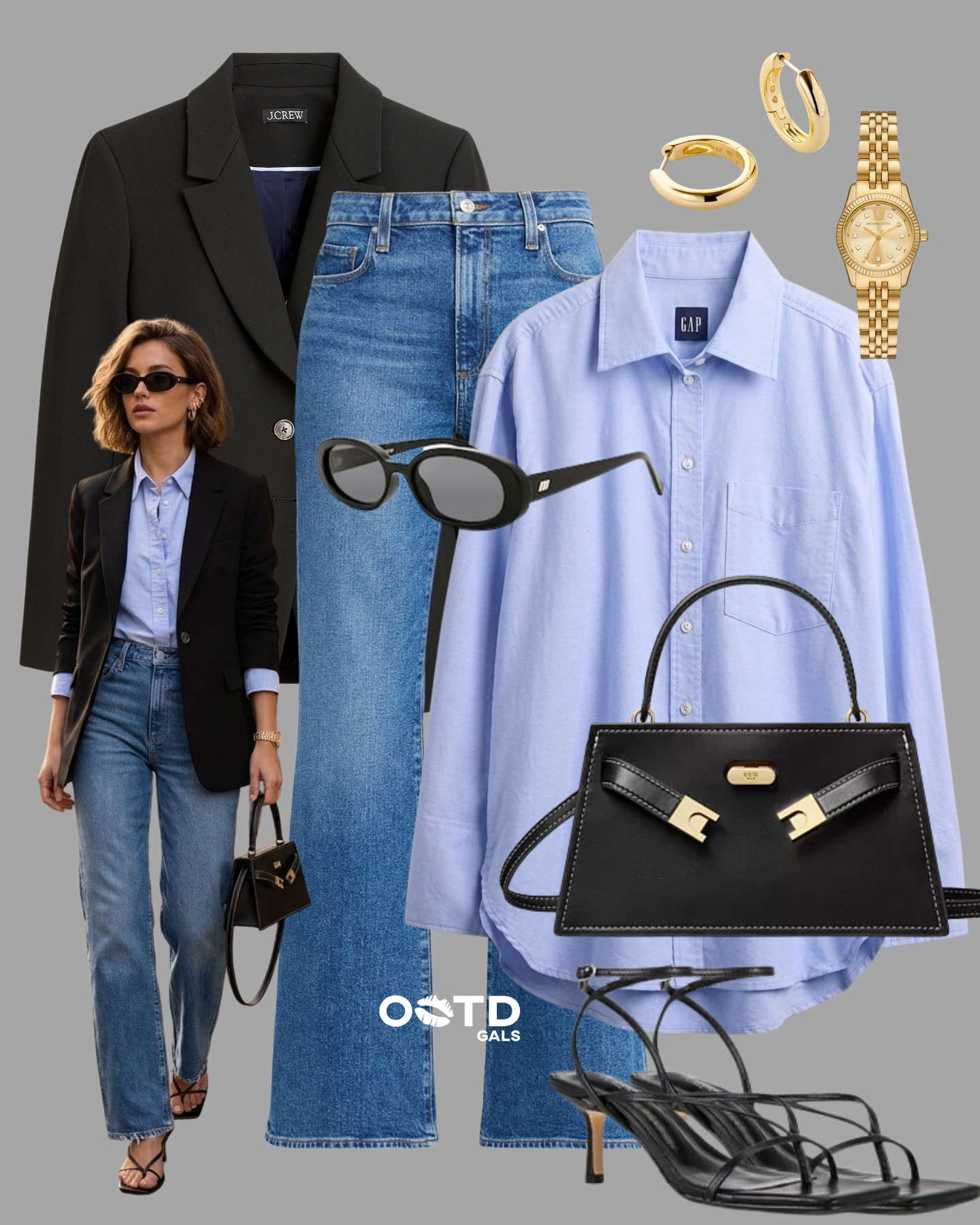 Sharp & Effortless 🖤👖

Tailored meets casual in the most timeless way. Clean lines, classic colors, and just the right amount of edge.

Minimal effort, maximum impact.

✨ Style Details:
• Black blazer for a structured, powerful layer  
• Light blue button-down for a fresh contrast  
• Straight-leg denim for that perfect everyday balance  
• Strappy black heels to elevate the look  
• Sleek black top-handle bag for a polished finish  
• Gold jewelry for a refined touch  
• Black sunglasses to complete the vibe  

Classic, confident, and always in style ✨

#LTKStyle #LTKWorkwear #EffortlessChic

#LTKgrwm #LTKSeasonal #LTKootd