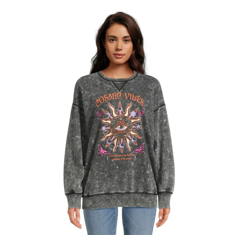 No Boundaries Juniors Washed Graphic Sweatshirt, Sizes XS-XXXL | Walmart (US)