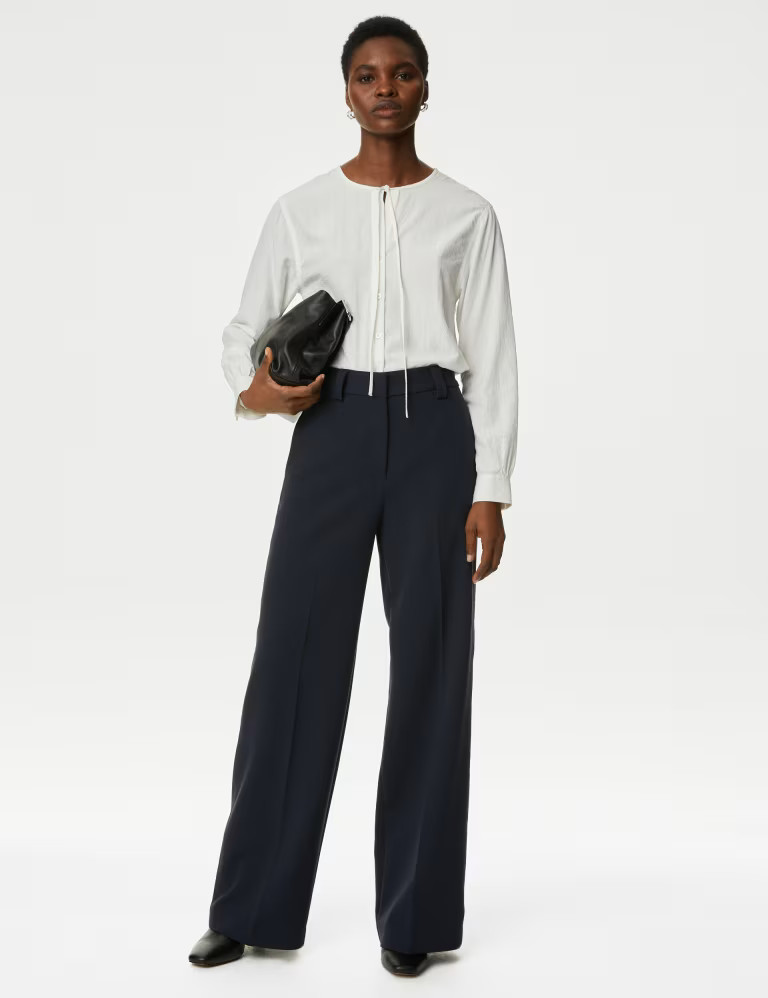Crepe Tab Detail Wide Leg Trousers | Marks & Spencer (UK)