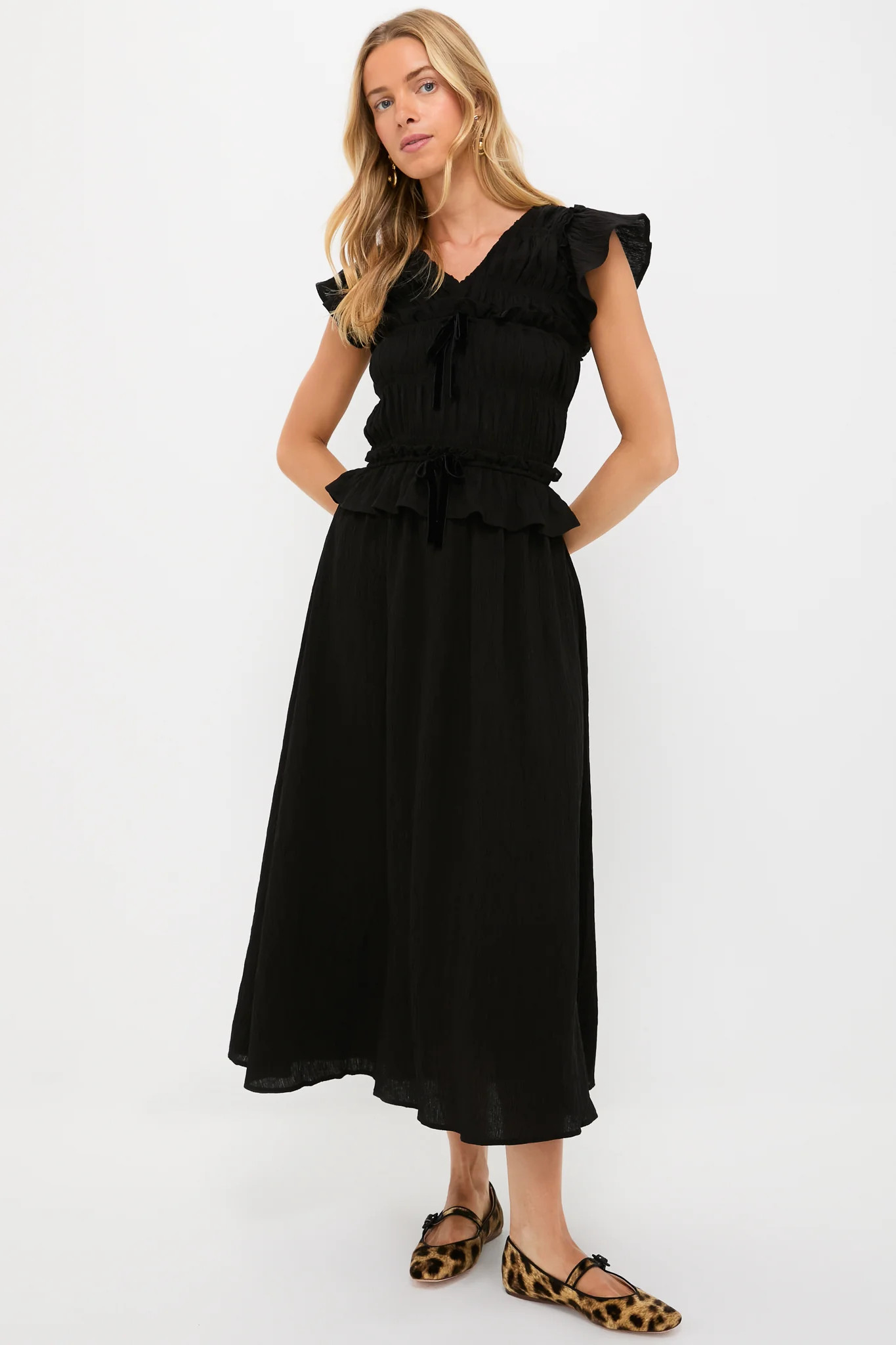 Black Flutter Sleeve Midi Dress | Tuckernuck (US)