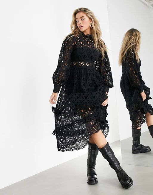 ASOS EDITION broderie midi dress with balloon sleeves | ASOS | ASOS (Global)