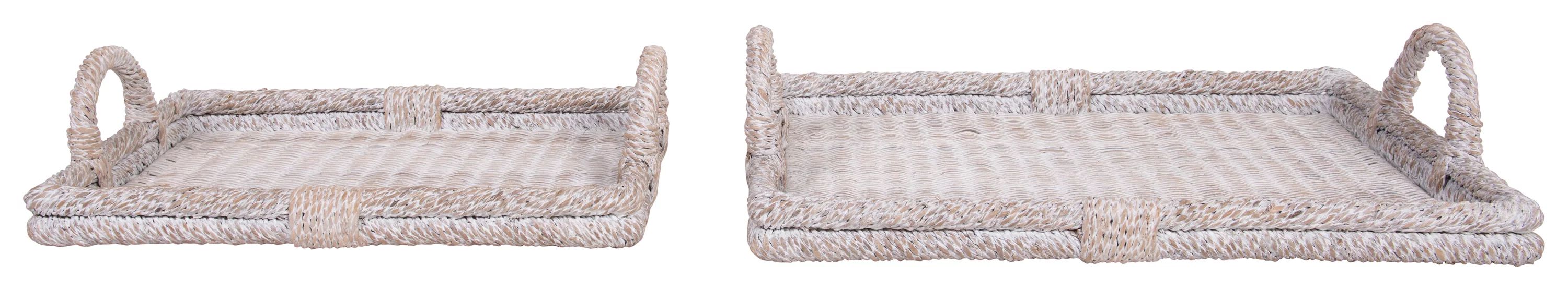 Creative Co-Op Decorative Rattan Trays with Handles & Whitewashed Finish (Set of 2 Sizes) | Walmart (US)