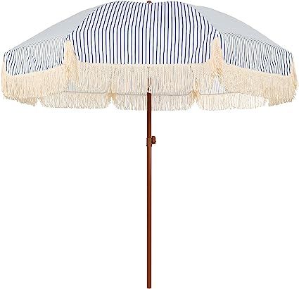 AMMSUN 7ft Patio Umbrella with Fringe Outdoor Tassel Umbrella UPF50+ Wood Color Steel Pole and St... | Amazon (US)