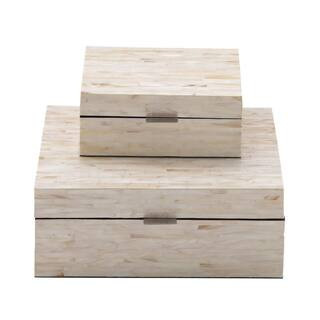 Litton Lane White Mother of Pearl Coastal Decorative Box (Set of 2) 41127 | The Home Depot