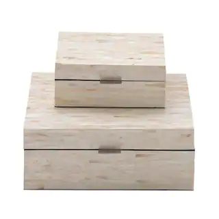 Litton Lane Rectangle Mother of Pearl Handmade Box with Hinged Lid (Set of 2) 41127 - The Home De... | The Home Depot