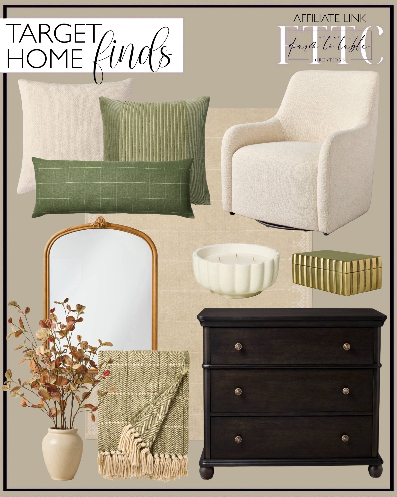 Target Home Finds. Follow @farmtotablecreations on Instagram for more inspiration.

Swivel Glider. Three Drawer Dresser. Carved Wood Wall Mirror. Hazel Leaf Fall Arrangement. Corduroy Throw Pillow. Indoor/Outdoor Area Rug. Textured Pillow. Windowpane Lumbar. Scalloped Candle. Woven Blanket. Decorative Box. 

#target #targetdecor #falldecor #cozyhome #targetstyle

#LTKStyleTip #LTKHome #LTKFindsUnder50