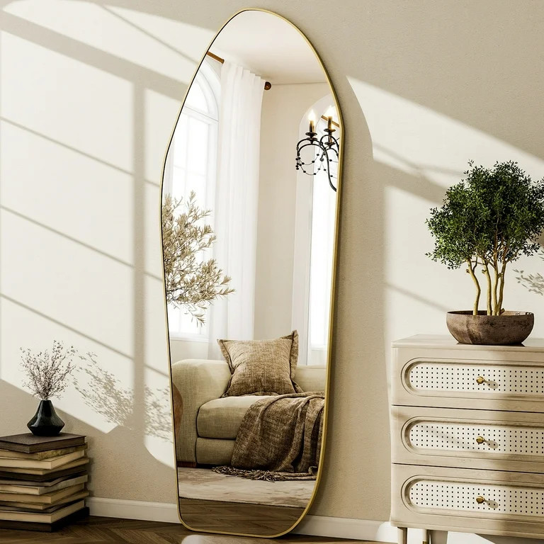 BEAUTYPEAK 24"x 67" Full length Irregular Mirror with Alumnium Frame Floor Mirror, Gold | Walmart (US)