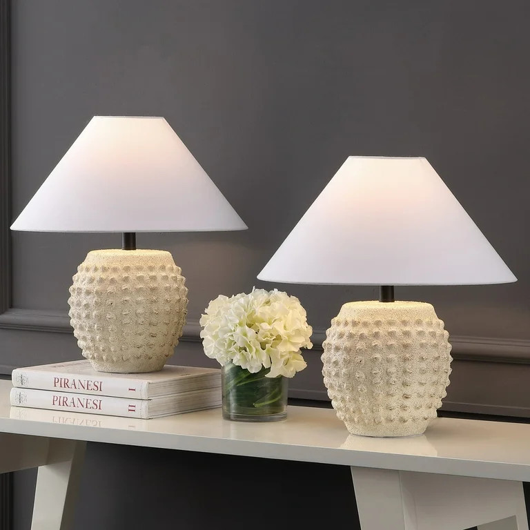 JONATHAN Y Effie 18.25" Minimalist Scandinavian Ceramic/Iron Hobnail LED Table Lamp, Matte Cream ... | Walmart (US)