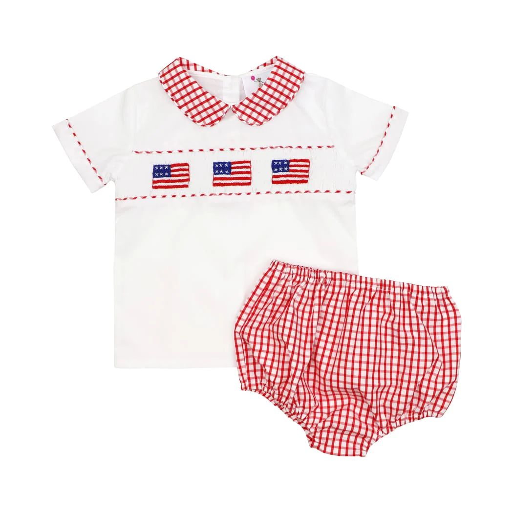 Red Windowpane Smocked Diaper Set | Eliza James Kids