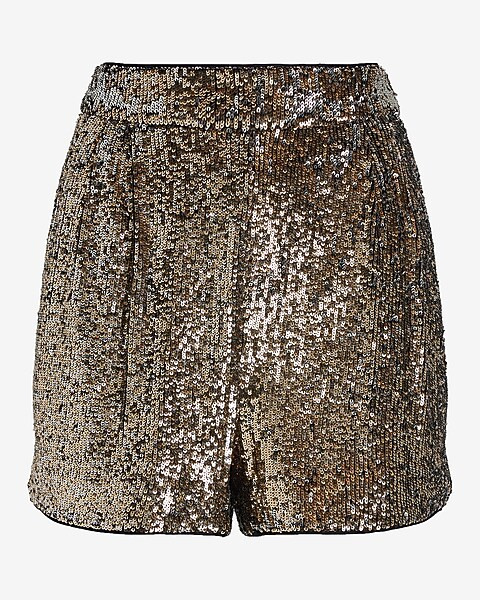 Super High Waisted Sequin Pleated Shorts | Express