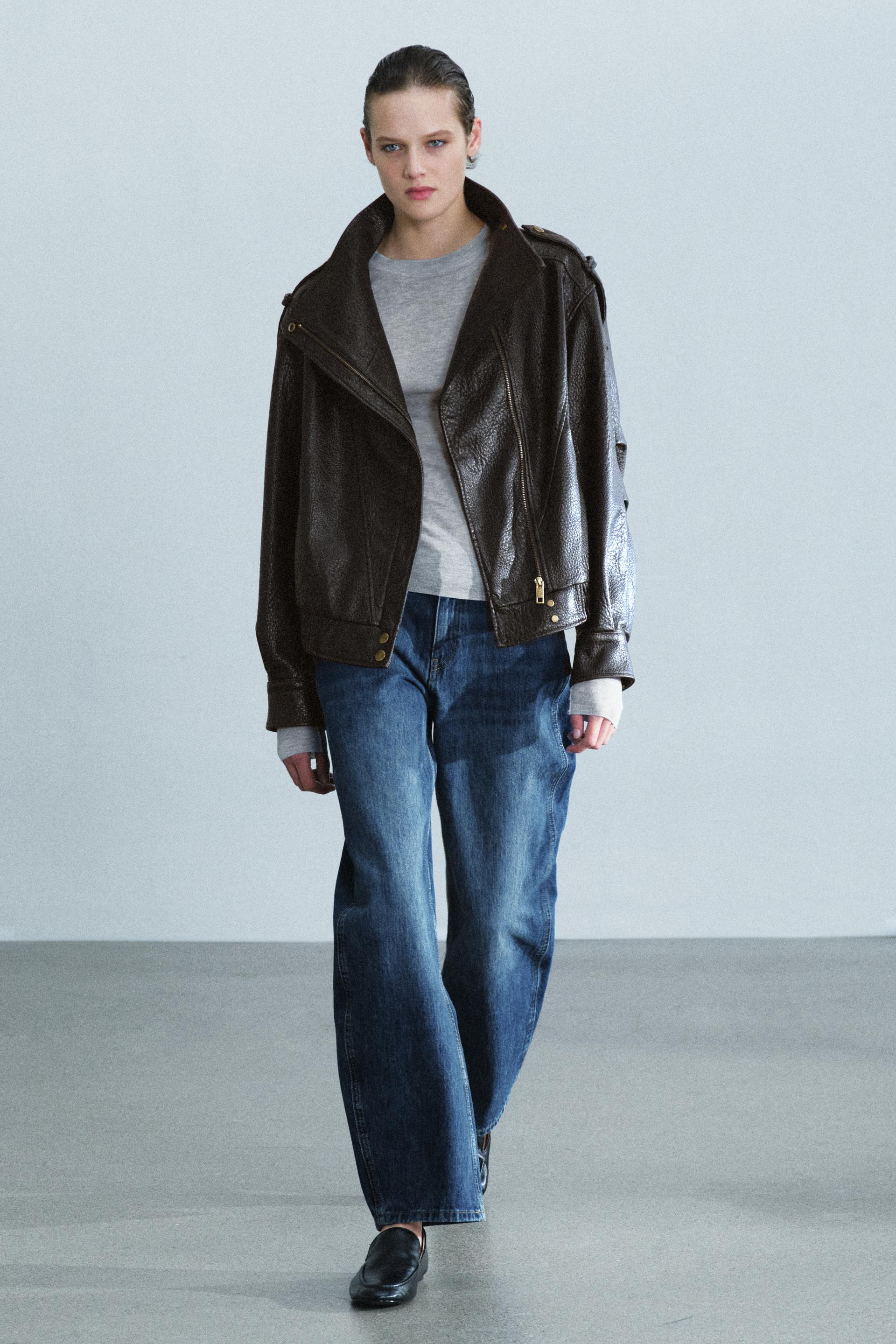 Zara - Faux Leather Bomber Jacket - Dark Brown - M - Woman | Zara US