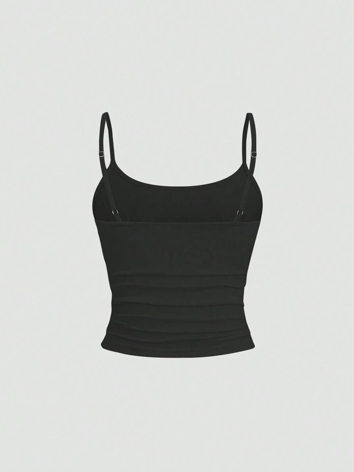 Sweetra Women's Tank Top Waist Ruching Spaghetti Strap Fitted Slim Camisole, Can Be Worn Underneath Or Outerwear Y2K Outfit  | SHEIN