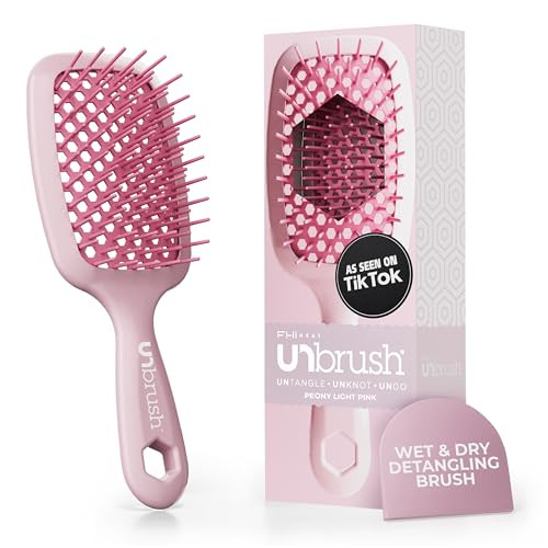 FHI Heat UNbrush Detangling Brush for Pain-Free Brushing on All Wet or Dry Hair Types — Durable DuoFlex Anti-Static Bristles, Lightweight Handle, Vented Hair Brush, Peony Light Pink | Amazon (US)