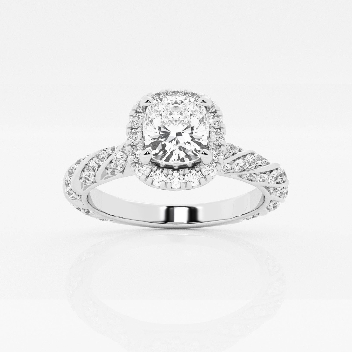 1 1/3 ctw Cushion Lab Grown Diamond Ribbon Halo Engagement Ring | Grown Brilliance