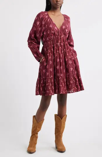 Floral Print Jacquard Long Sleeve Minidress | Nordstrom