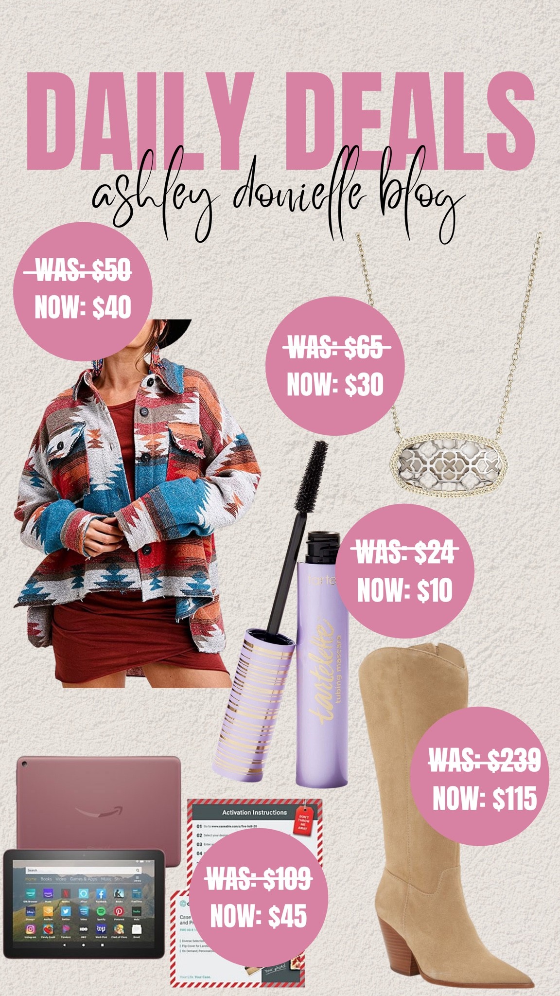 Daily Deals

Shacket, aztec Jacket, mascara, necklace, knee high boots, tablet

#LTKsalealert #LTKSeasonal #LTKfit