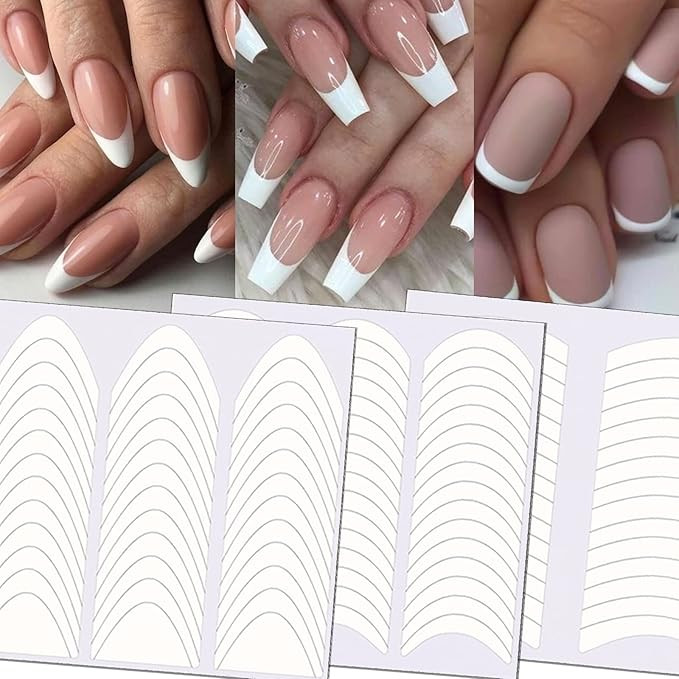 TailaiMei 36 Sheets 1368 Pieces French Manicure Nail Art Stickers, 3 Designs Self-Adhesive Nail T... | Amazon (US)
