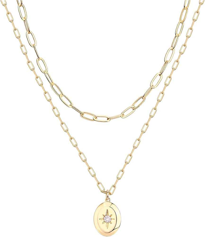 PAVOI 14K Gold Plated Layering Necklaces | Stylish Minimalist Design Pendant Necklaces | Bar, Cir... | Amazon (US)