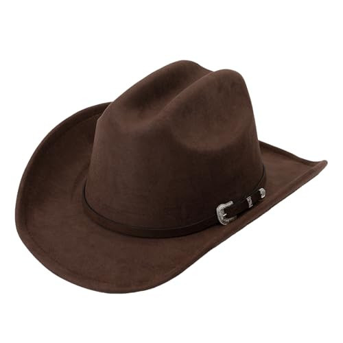 Leomie Brown Felt Cowboy Hat for Men and Women - Suede Western Cowgirl Hat with Adjustable Strap - Classic Style for Any Occasion | Amazon (US)