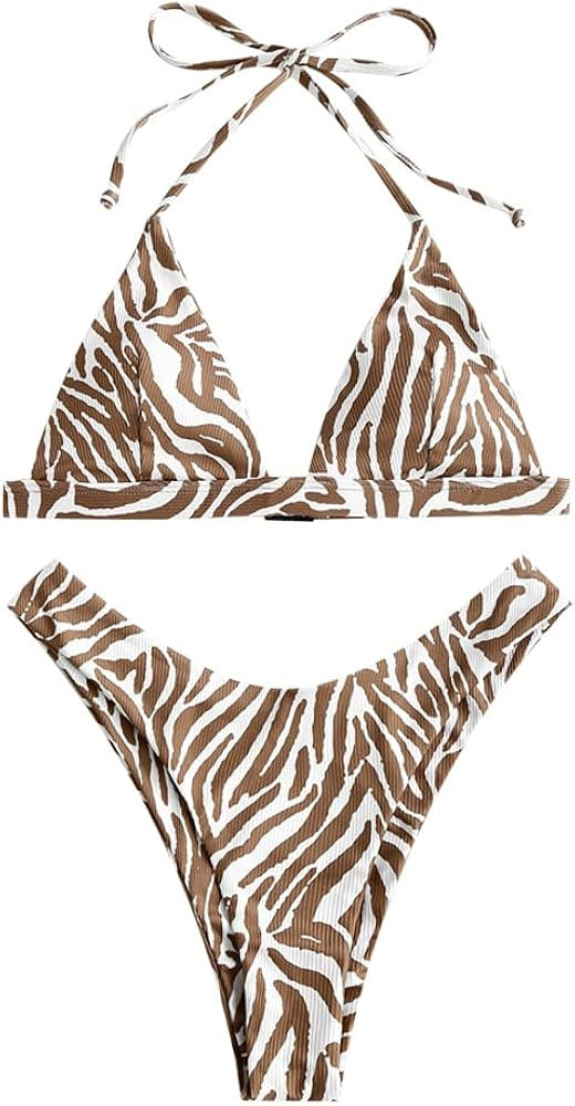 ZAFUL Triangle String Bikini Swimsuits for Women High Cut Tie Side 2 Piece Bathing Suits Halter Biki | Amazon (US)