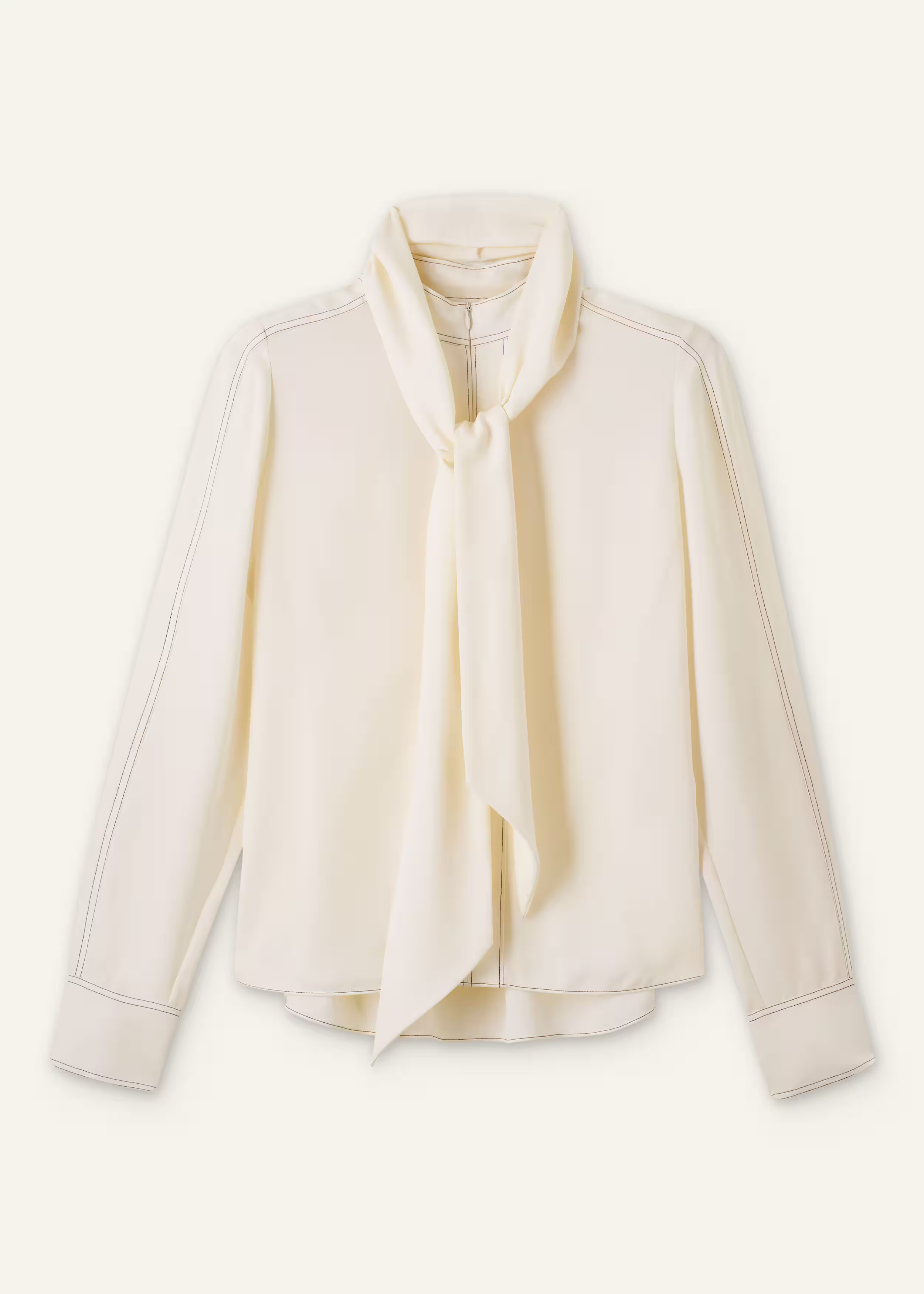 Silk Topstitched High Neck Blouse + Tie Silk | ME+EM US