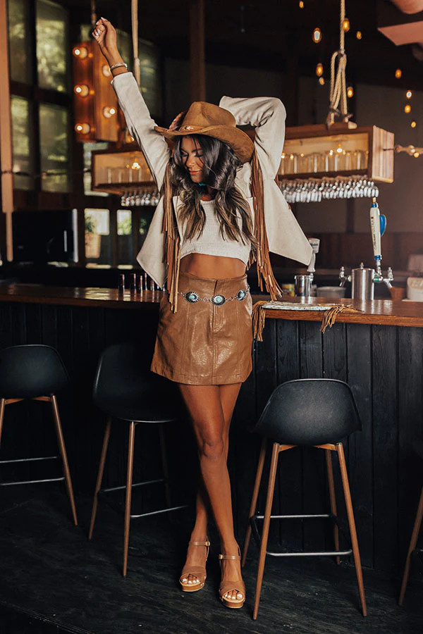 The Penny Faux Leather Skirt In Brown | Impressions Online Boutique