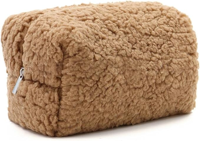 Cosmetic Bags for Women, Fleece Makeup bag Large Aesthetic Travel Toiletry bag Zipper Cosmetic Po... | Amazon (US)