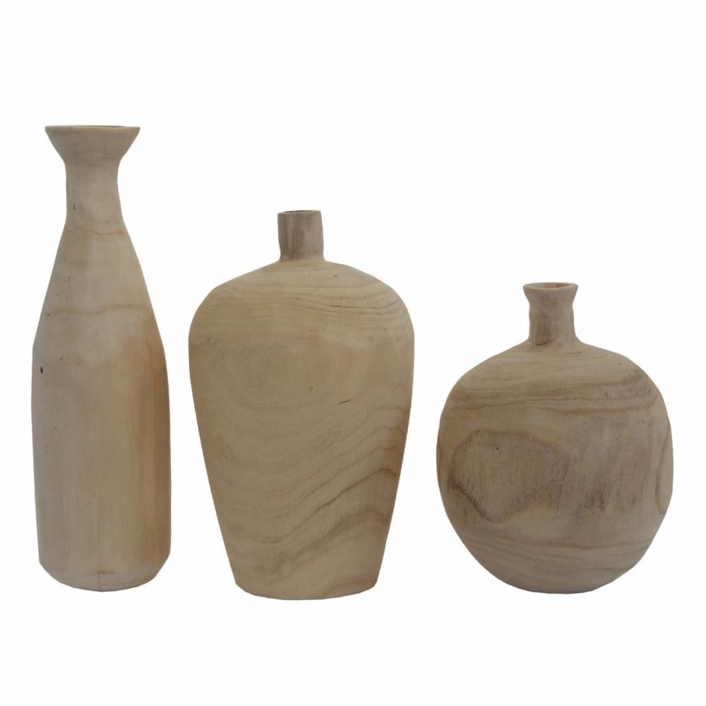 3R Studios Paulownia Wood Vases - Set of 3 | Hayneedle