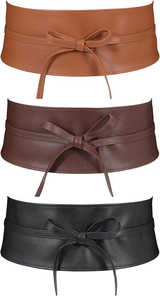 LEACOOLKEY Women Wide Leather Belt for Dress Wide Elastic Stretchy Belt for Women Obi Belt Wide C... | Amazon (CA)