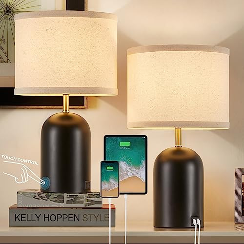 Touch Control Table Lamps Set of 2, Modern Bedside Lamp with 2 USB Ports, 3-Way Dimmable Gold and Black Nightstand Lamp with Fabric Shade for Living Room Bedroom Office Dorm(LED Bulbs Included) | Amazon (CA)