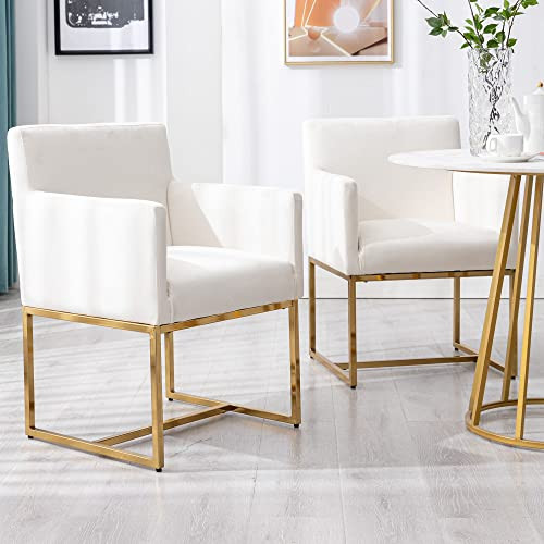 VESCASA Velvet Upholstered Dining Chair with Arms, Mid Century Modern Padded Kitchen Chair with Gold | Amazon (US)