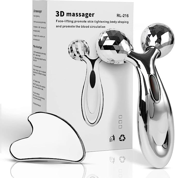 Stainless Steel Gua Sha and Face Roller Set, Facial Tool for Face Sculpting, Metal Skin Care, Mas... | Amazon (US)