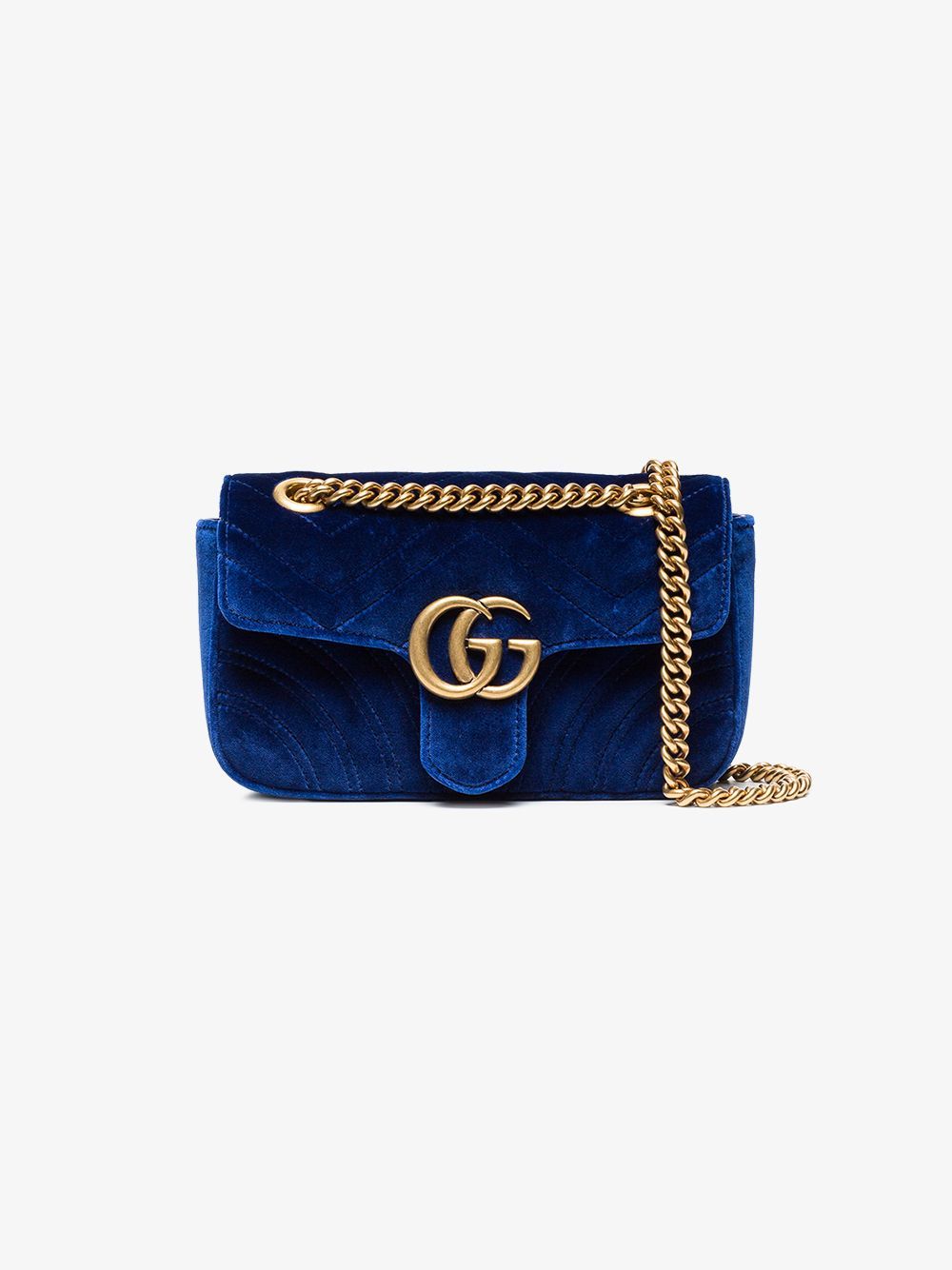 Gucci Blue GG Marmont Mini Velvet Bag | Browns Fashion