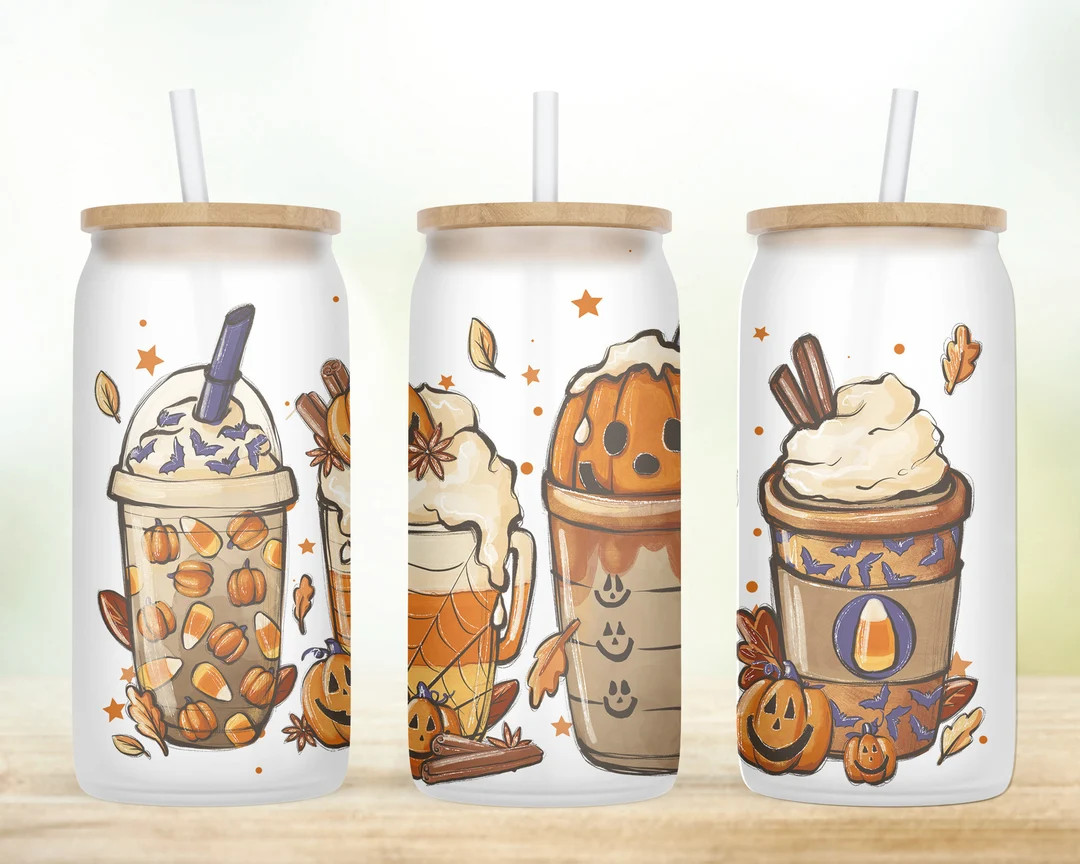 Custom Coffee Cup | Fall Coffee Cup | Iced Coffee Cup | Pumpkin Iced Coffee Cup | Glass Cup with ... | Etsy (US)