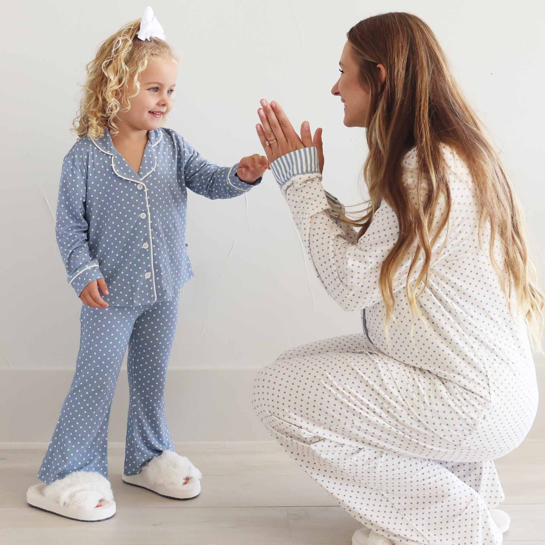 Girl's Two Piece Flare Lounge Set | Snuggle Spots Blue | Caden Lane