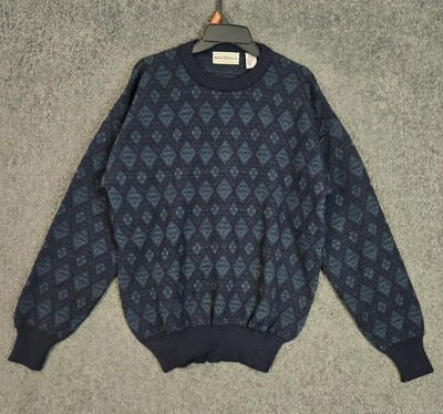 Vintage Sweater Men's Large Blue Wool Argyle Diamond Plaid Retro 1990s Grunge | eBay US